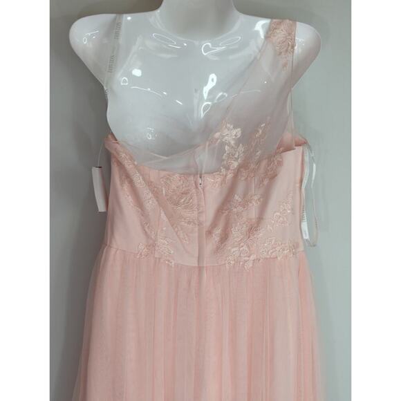 David’s Bridal Floral Laced One-Shoulder Maxi Dress Petal Pink Size 8 NWT - Picture 9 of 11